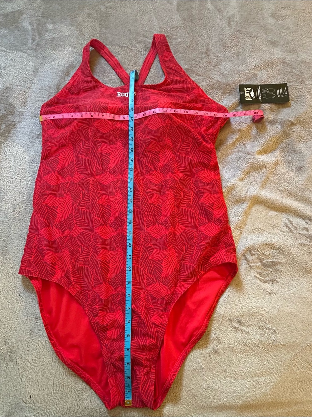 NWT Roots Red Leaf-Pattern One-Piece Swimsuit Size 18 - Picture 7 of 9